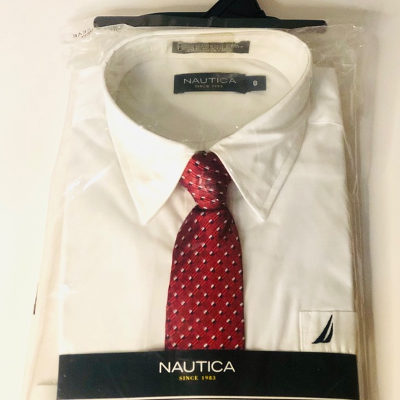 Nautica Boys size 8 White Long Sleeve Shirt with Tie - Picture 1 of 2